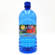 A 1L blue plastic bottle labeled WORLD WIDE IMPORTS ACTIV BETTA WATER, designed for optimum water conditions, features a colorful fish image and a blue screw cap, containing clear liquid.