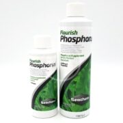 Two bottles of SEACHEM FLOURISH PHOSPHORUS aquarium supplement, ideal for planted tanks, include a 500 mL and a 100 mL bottle, both with a green plant-themed design.