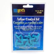 Image of a LEES AIRLINE CONTROL KIT from Lees Aquarium & Pet Products. The blue package includes 4 tees and 5 tee valves for expert air pump airflow control, with text in English and Spanish for universal understanding.