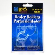 Check out Lees Heater Holders (model 10530). The packaging is blue with white and yellow text, containing two transparent plastic clips ideal for securely holding aquarium heaters or filter siphons.