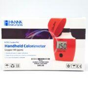 The HANNA COPPER HIGH RANGE CHECKER packaging features the HI702 Handheld Colorimeter. It includes a digital display showing 1.50 ppm, product details, and a price of $49.99, ideal for easy and accurate copper level measurement.