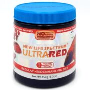NLS ULTRA RED PELLETS REG 150 G (5.3 OZ) fish food contains no added hormones and offers high nutrient density. The packaging, adorned with vibrant fish images, emphasizes its easy-to-digest Antarctic krill formula.