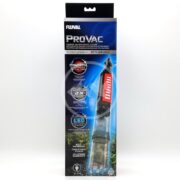 The Fluval Pro Vac aquarium gravel cleaner comes in blue packaging featuring the product prominently. Key features, including filter pads, LED lighting, and a waterproof design, are highlighted on the front for easy reference.