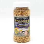 The SF Bay Freeze Dried Mysis Shrimp comes in a clear plastic container, labeled Excellent for Finicky Fish, with fish images. Weighing 0.46 oz (13g), its ideal for fresh and saltwater fish, with visible contents inside.