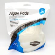The SEACHEM ALGAE PADS 3 PK features a sleek white and blue design, confirming their safety for acrylic surfaces. These non-scratch pads are perfect for gently yet effectively cleaning glass and acrylic.