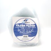 The SEAPORA FILTER FLOSS 12X120 (10 SQ FT ROLL) is shown with a trilingual label in English, French, and Spanish, emphasizing its role in maintaining crystal-clear aquarium water.