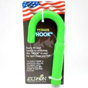 The PYTHON HOOK by Python Products, Inc. is a sleek green plastic tool for efficient tank filling. The packaging features the American flag at the top, with product details and features in crisp white text below.
