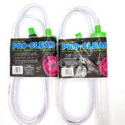 The two Python Pro-Clean with Squeeze kits include transparent tubing and green connectors for optimal aquarium cleaning. The small, black packaging with blue and pink text guarantees efficient maintenance.