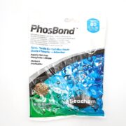 Seachem PhosBond 100ml/80g (2.8oz) is a versatile phosphate remover suitable for marine and freshwater setups, capable of treating 80 gallons and featuring graphics of water and bubbles to highlight its ferric oxide-coated aluminum oxide formula.
