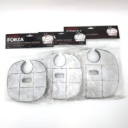 The AQUATOP CARBON CARTRIDGE FORZA SERIES is displayed against a white background, featuring three packaged filter pads housed in clear plastic with cutouts and grid lines.