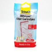 Packaging for TETRA BIO-BAG 2 SMALL CARTRIDGES boasts New Look, Same Cartridge, highlighting Easy to Change and Ready to Use against a light blue and red backdrop, showcasing trusted Tetra Whisper Filter technology.