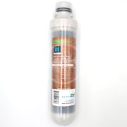 The AQUATIC LIFE RO TWIST DI RESIN CARTRIDGE is a transparent cylindrical deionization water filter wrapped in plastic, perfect for aquatic life. It has a gray top and bottom, white and brown label, text, and logo on a plain white background.