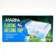 The MARINA 3 IN 1 FLOATING BREEDING TRAP package describes a compact, transparent tank perfect for breeding live-bearers, maturing fry, or showcasing a single betta.