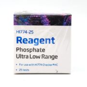 Explore the HANNA PHOSPHATE ULTRA LOW RANGE REAGENTS, a box of 25 tests perfect for the HI774 Checker HC. The packagings abstract purple and blue design enhances its visual appeal.