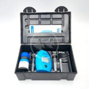 In an open black carrying case, find the Hanna Freshwater Alkalinity Checker, a blue digital meter for testing alkalinity, vials, and an HI775-26 labeled bottle; instructions are in the lid.