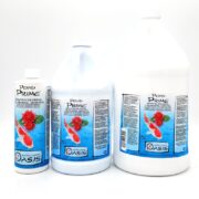 Three bottles of SEACHEM POND PRIME water conditioner, each with a blue label depicting a koi fish and red flower, vary in size from small to large on a plain white background.