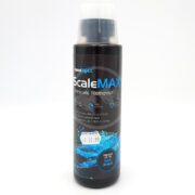 The PONDMAX SCALEMAX 236 ml (8 oz) bottle is black with a blue and white label highlighting fast action benefits. It has a clear cap, treats up to 303 gallons (806 L), and is priced at $10.99.