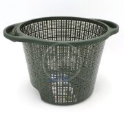 A Laguna Round Pond Plant Basket, dark green, plastic, perforated with two handles on opposite sides, is set against a plain white background.