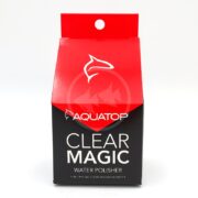 A red and black box with white text, crafted to perfectly fit the AQUATOP CLEAR MAGIC WATER POLISHER 6 PK.