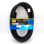 The FLUVAL RIBBED HOSING FX4 FX5 FX6 A20236 is a coiled black ribbed hose in blue packaging with yellow, white, and black text, ideal for FX4/FX5/FX6 models. Its 4m (13.1 ft) length and 24mm diameter suit various setups.
