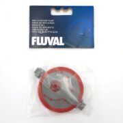 The package includes a round gray and red FLUVAL IMPELLER COVER 107 A20113, labeled in various languages. It is encased in a clear plastic bag under a blue and white hang-tab card for easy identification.