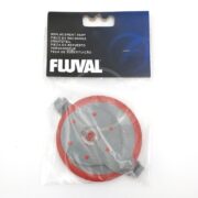 A replacement part in Fluval blue and white multilingual packaging: the FLUVAL IMPELLER COVER 307 407 A20148. This circular component has a gray center and red ring visible in plastic.
