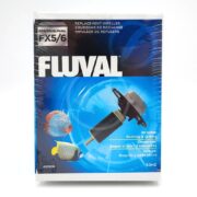 The FLUVAL FX5/FX6 IMPELLER A20206 box features a blue background with fish illustrations, highlighting inclusions like the bushing and O-ring and displaying 60HZ prominently.