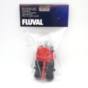 The plastic packaging holds a Fluval X07 Aquastop Valve A20062 replacement part, ideal for system maintenance. It includes red and black components, and the header card with multilingual text showcases the brand as an essential spare.