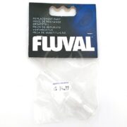The image shows a FLUVAL 106/206/107/207 intake strainer (A20007) in its original packaging. The Replacement Part label is multilingual, paired with an Aquatics Unlimited price of $14.99. The transparent piece is sealed in a clear plastic bag, compatible with Fluval 106/206/107/207 models.