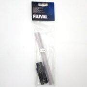 The FLUVAL 106, 206, 107, and 207 Intake Stem + Strainer A20010 comes in plastic packaging with a long transparent tube and black components. Priced at $21.99, the label offers multilingual options for global users.