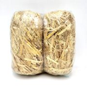 The AQUATICS UNLIMITED BARLEY STRAW consists of two large bales neatly compressed, wrapped in clear plastic, and placed side by side against a plain white background.