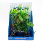AQUALIFE GREEN LYSIMACHIA PLANT MIX 8 PP1704, resembling lush underwater foliage, features vibrant green leaves in a blue display box labeled Fluval Aqualife and Deco Scapes.