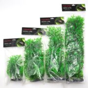 Four AQUATOP PLANT HYGRO/ANACHARIS GREEN packages, inspired by lush anacharis, are arranged in a row. Each leafy-stemmed plant package features varying sizes and is enclosed in a clear plastic bag with branded labeling at the top.