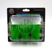 The UT FOREGROUND HAIRGRASS 6 POD offers vibrant green artificial aquarium plants in a blister pack, labeled Aquarium Plant, 4 Inch/Pouces. These resemble ut foreground hairgrass, set against a captivating underwater scenery on the packaging.