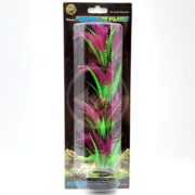 Packaging for UT Lonely Heart Fern 12, a 12-inch plastic aquarium plant with pink and green leaves, labeled Natural Aquarium Plant against a black background with serene underwater imagery at the bottom.