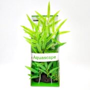 The FLUVAL BAMBOO SHOOTS 14 INCH artificial plant, packaged in vibrant green, stands tall with long, narrow leaves resembling natural bamboo for a realistic aquarium look.
