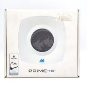A white box displays the AI PRIME 16HD REEF LED, a circular device set on a grid pattern. The AI Prime 16HD logo and PRIME HD text highlight its advanced reef LED tech. A corner illustration shows hanging kit and mount options for versatile display.