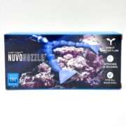 The IM NUVO DUAL RETURN NOZZLE 8400 by Aqua Gadget showcases an innovative marine design, featuring a dual return nozzle against rocks on its blue and white box. It offers direct water flow, easy attachment in seconds, full compatibility with all Nuvo AIOs, and includes detailed diagrams and logos.