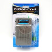 The PP Silent Air Battery Powered Air Pump SAB10 features a sleek grey design for reliable air supply, and includes a clear hose and green suction cup. The packaging clearly highlights the product name and features for easy identification.