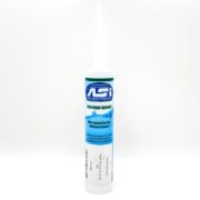 The ASI Aquarium Sealant 10.2 oz features a blue and white label identifying it as silicone sealant for aquariums and includes a white precise applicator tip, all set against a white backdrop.