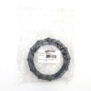 A circular black plastic nut labeled as LIFEGARD 2 PVC NUT FOR ALL PRO MAX UV 3 OR 5 R450208 is securely packaged in a crinkled, transparent plastic bag featuring the Lifeguard logo and product details, guaranteeing it remains untouched.