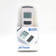 The HANNA PH/TEMPERATURE TESTER PHEP comes in a neat package featuring Hannas signature blue and white branding, with a digital screen for accurate pH and temperature readings.