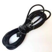 The NEPTUNE 10 DC24 EXTENSION CABLE (M/F) is a coiled black power cable with a right-angle connector, perfect for electronic devices needing male-to-female connectivity.