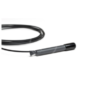 A sleek black NEPTUNE TEMPERATURE PROBE PRBTMPJR with a long cable and cylindrical design sits on a white background, perfect for precise temperature measurement.