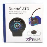 Product box for the Duetto² ATO, labeled as the worlds smallest dual-sensor aquarium auto top off. The box shows an image of the device and mentions that an ATO DC pump is included. Brand: XTAQUA.