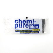 A sealed packet labeled chemi-pure blue nano with Premium Activated Carbon + High-Grade Ion-Exchange Resins displayed, containing a filter medium for aquariums.