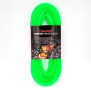 A coil of bright green Aquatop premium airline tubing, packaged with a label showing clownfish and sea anemones, intended for aquarium use.