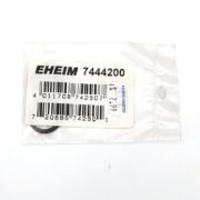 A small EHEIM product in a clear plastic bag with a white label showing the code 7444200, barcodes, and a price sticker reading $3.99.