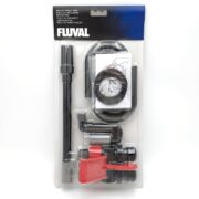 A packaged Fluval replacement part kit containing black and red plastic aquarium components, tubing, and connectors, displayed in a clear plastic blister pack with a blue and black branded label at the top.