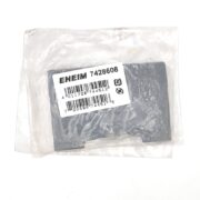 A small gray plastic EHEIM part labeled 7428608 is inside a clear plastic bag, with a white sticker displaying the product number, barcode, and EHEIM brand name.